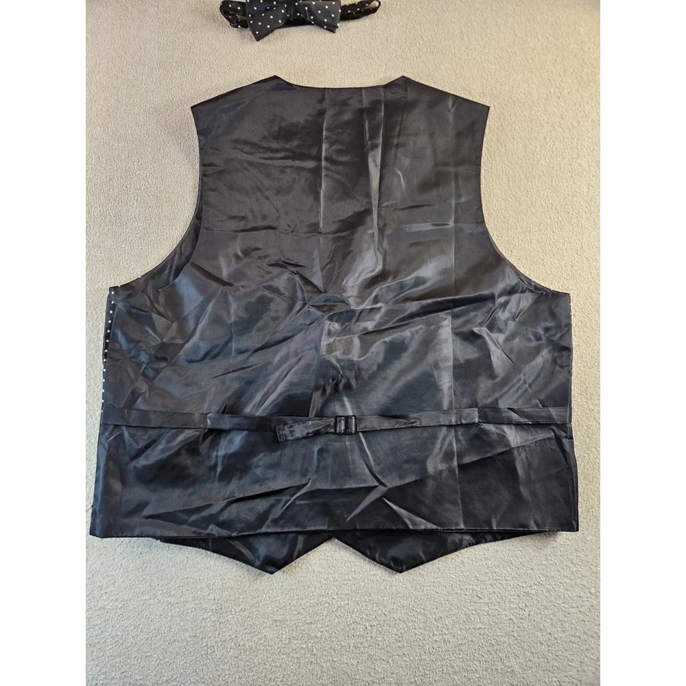 Veronelli Men's 2XL Black White Polka Dot Tuxedo Vest & Bow Tie Formal